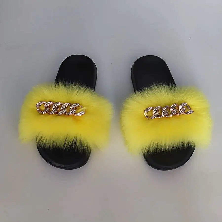 Plush Imitation Fox Fur Flip Flops Fashion Slippers
