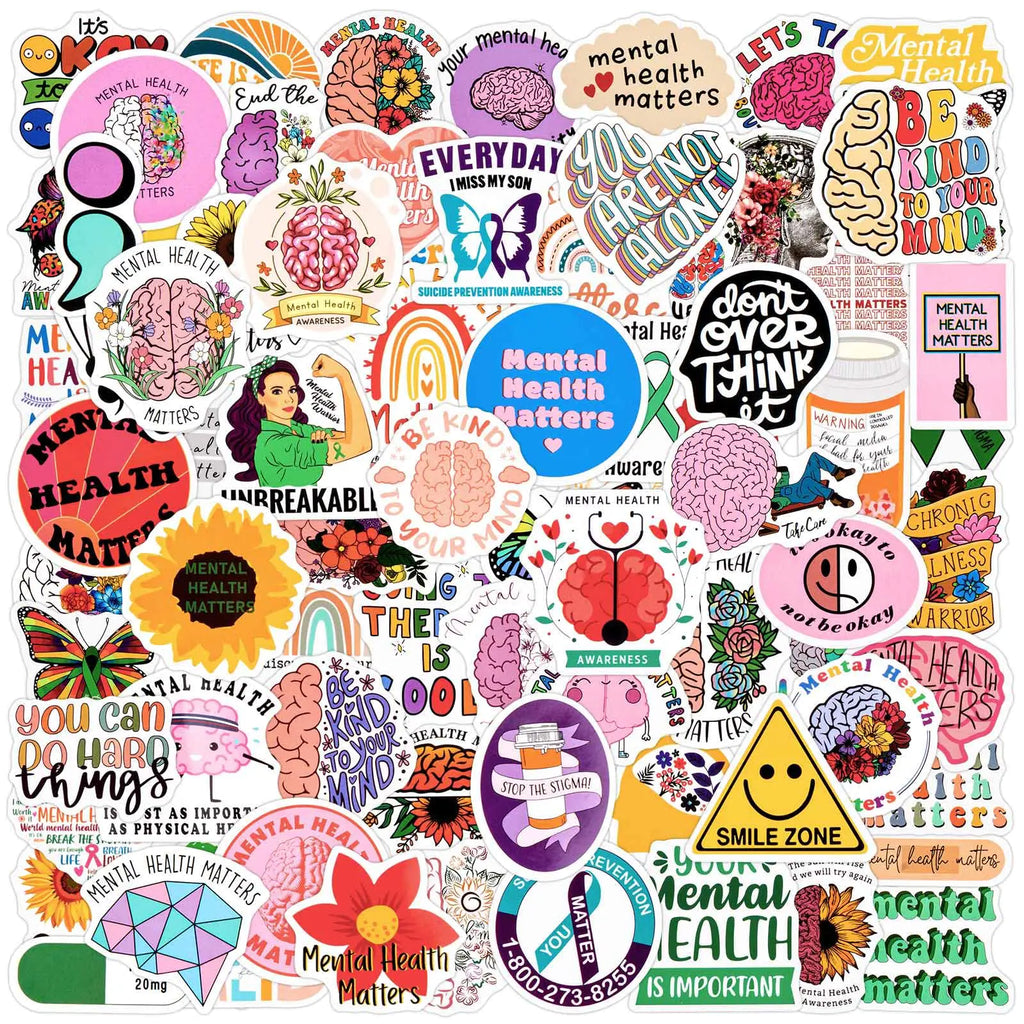 Inspirational Stickers for Water Bottles 100Pcs Mental Health Stickers for Laptops Computers PVC Mental Health Gifts Given by Psychotherapists to Teens Adults Students Teacher Employees