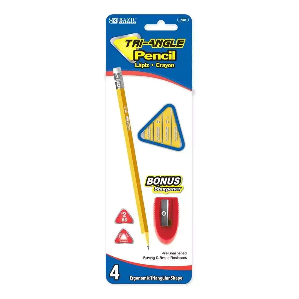 Yellow Pencil #2 Triangle (4/Pack) w/ Sharpener