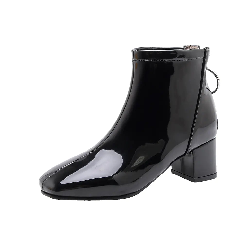Chunky Heeled Patent Ankle Boots for Women