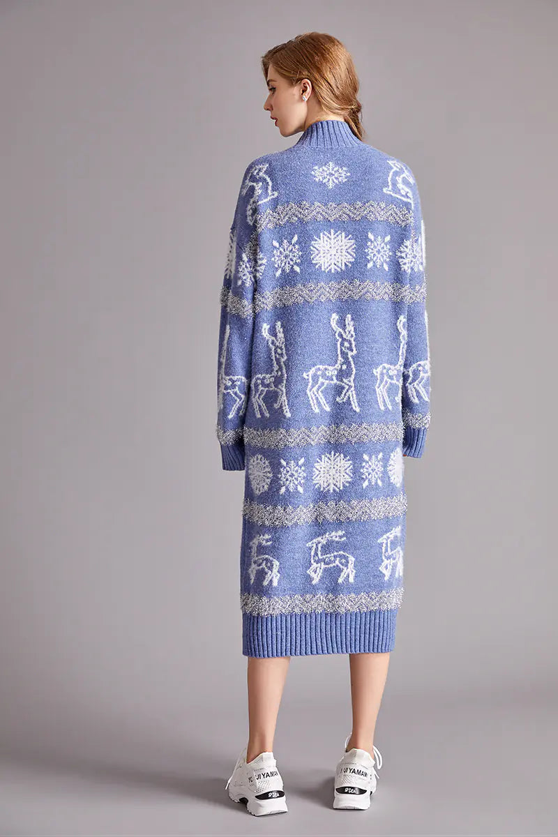 Christmas Reindeer Velvet Sweater Dress for Women