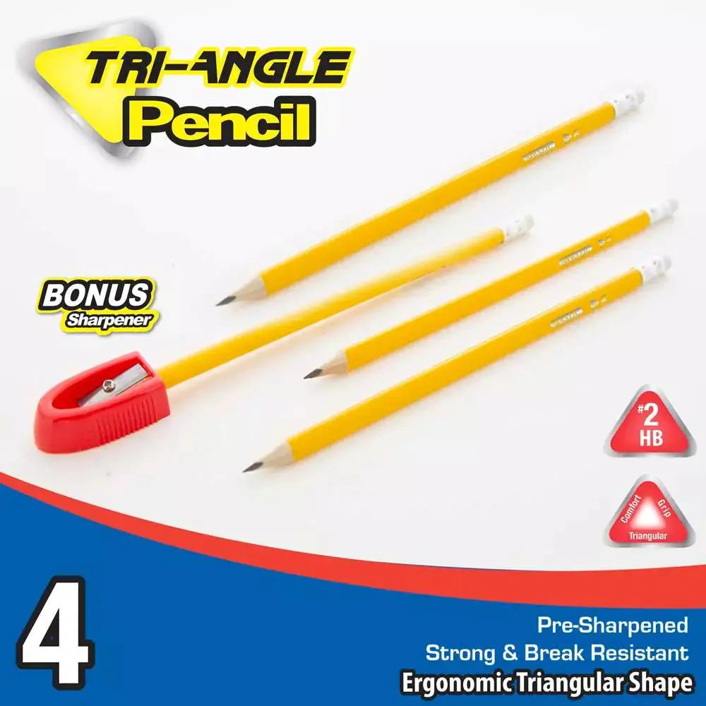 Yellow Pencil #2 Triangle (4/Pack) w/ Sharpener