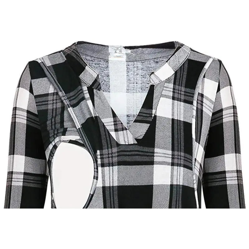 Women’s Plaid Print V-Neck Long Sleeve Nursing Top