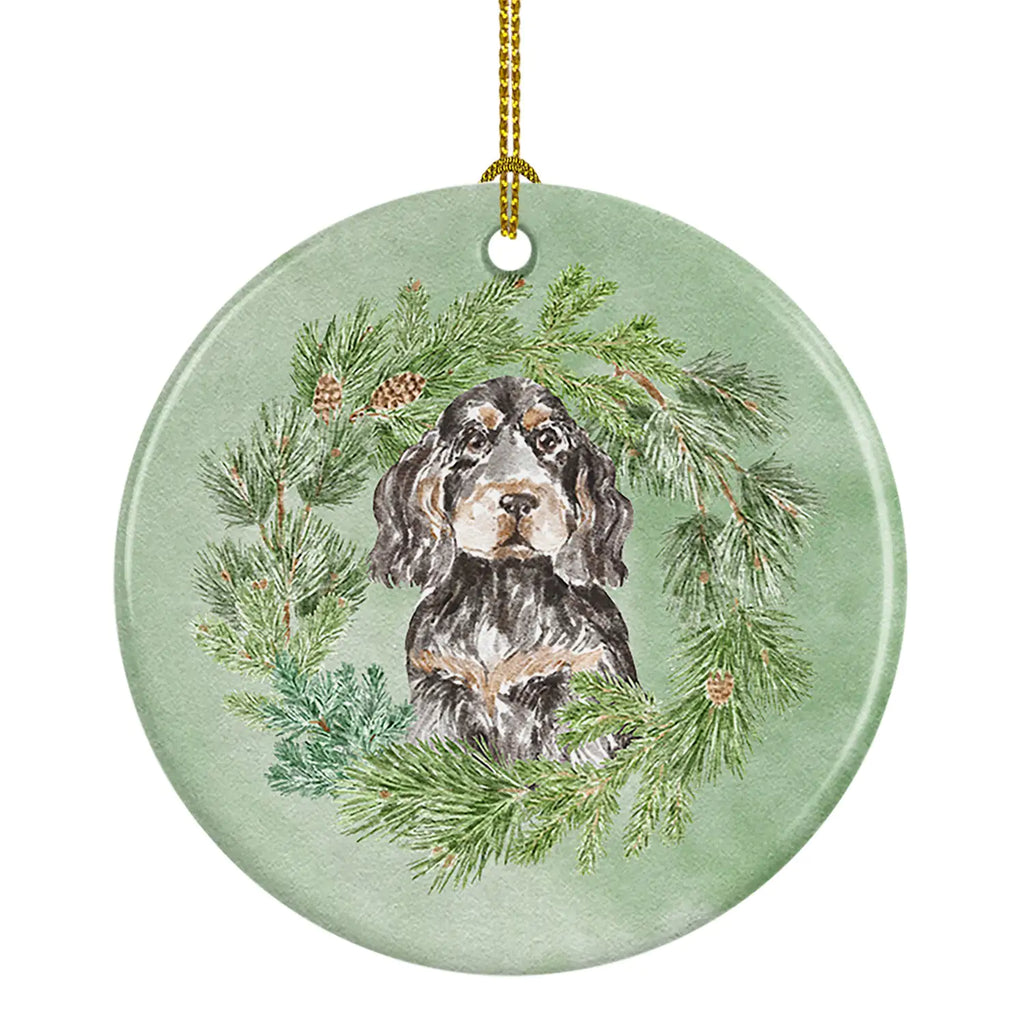Cocker Spaniel Black Tan Christmas Wreath Ceramic Ornament